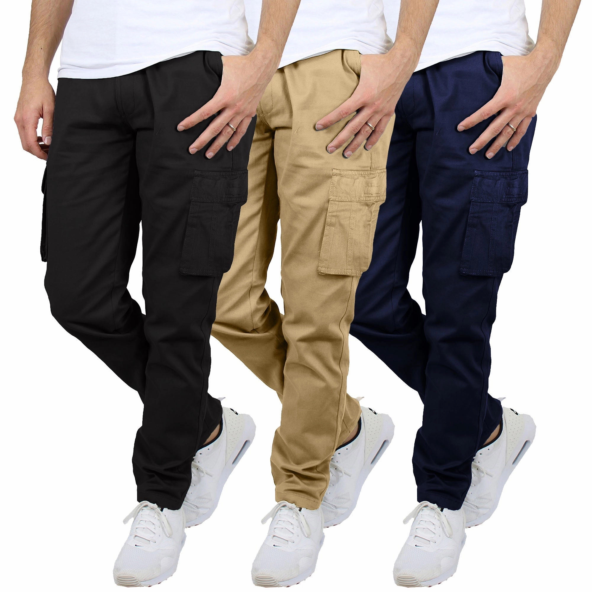 MoistureWickingLining 3-Pack Men's Flex-Stretch Cotton Cargo Pants ?C Comfortable, Durable & Versatile (31-Inch Inseam)