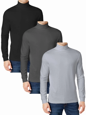 Minimalist fashion 3-Pack Men's Long Sleeve Turtle Neck T-Shirt (Sizes, S to 2XL)