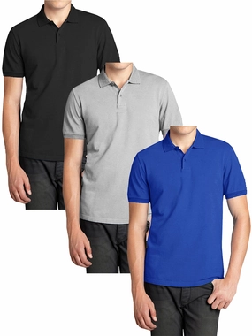 Microfiber Textile Classic Collar 3-Pack Men's Short Sleeve Pique Polo Shirts (S-5XL)