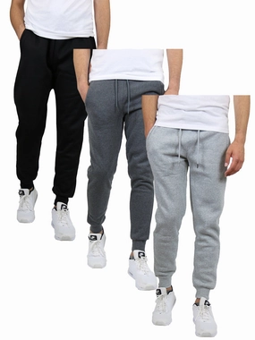 [3-Pack] Men's Slim-Fit Fleece Jogger Sweatpants pilling resistant Active Comfort Wear