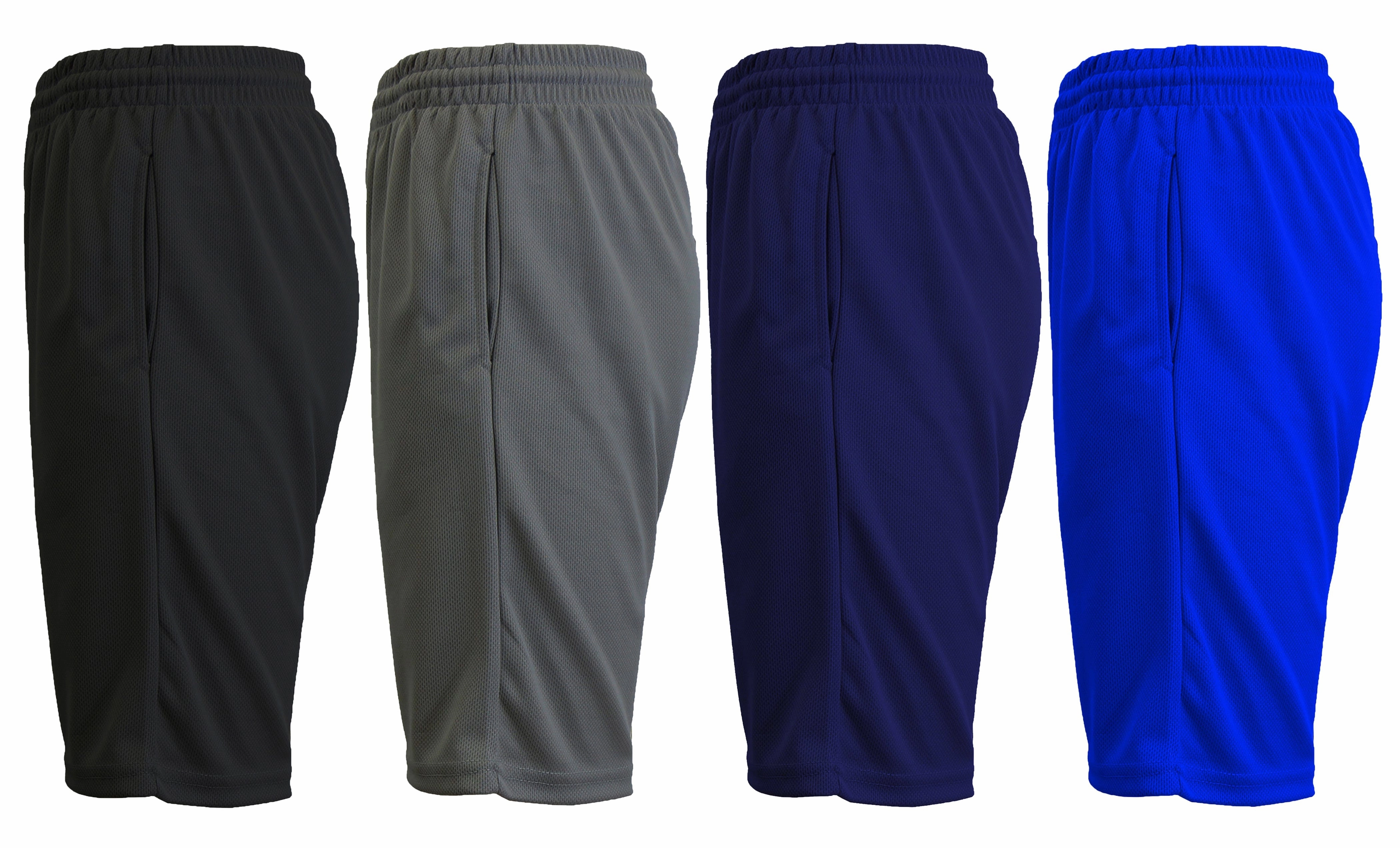 [4-PACK] Men's Solid Active Mesh Moisture Wicking Shorts Frictionless Movement