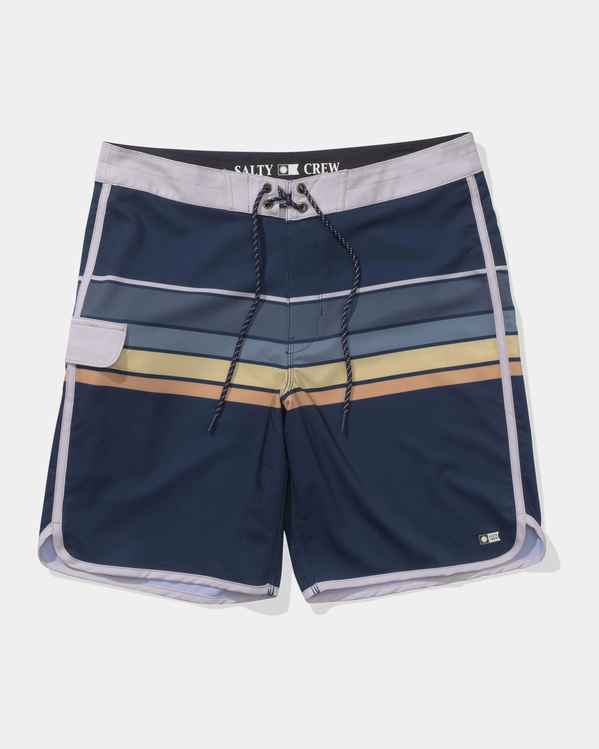 Double Layered Stitching Full Coverage Back Lateral Line Boardshort - Navy