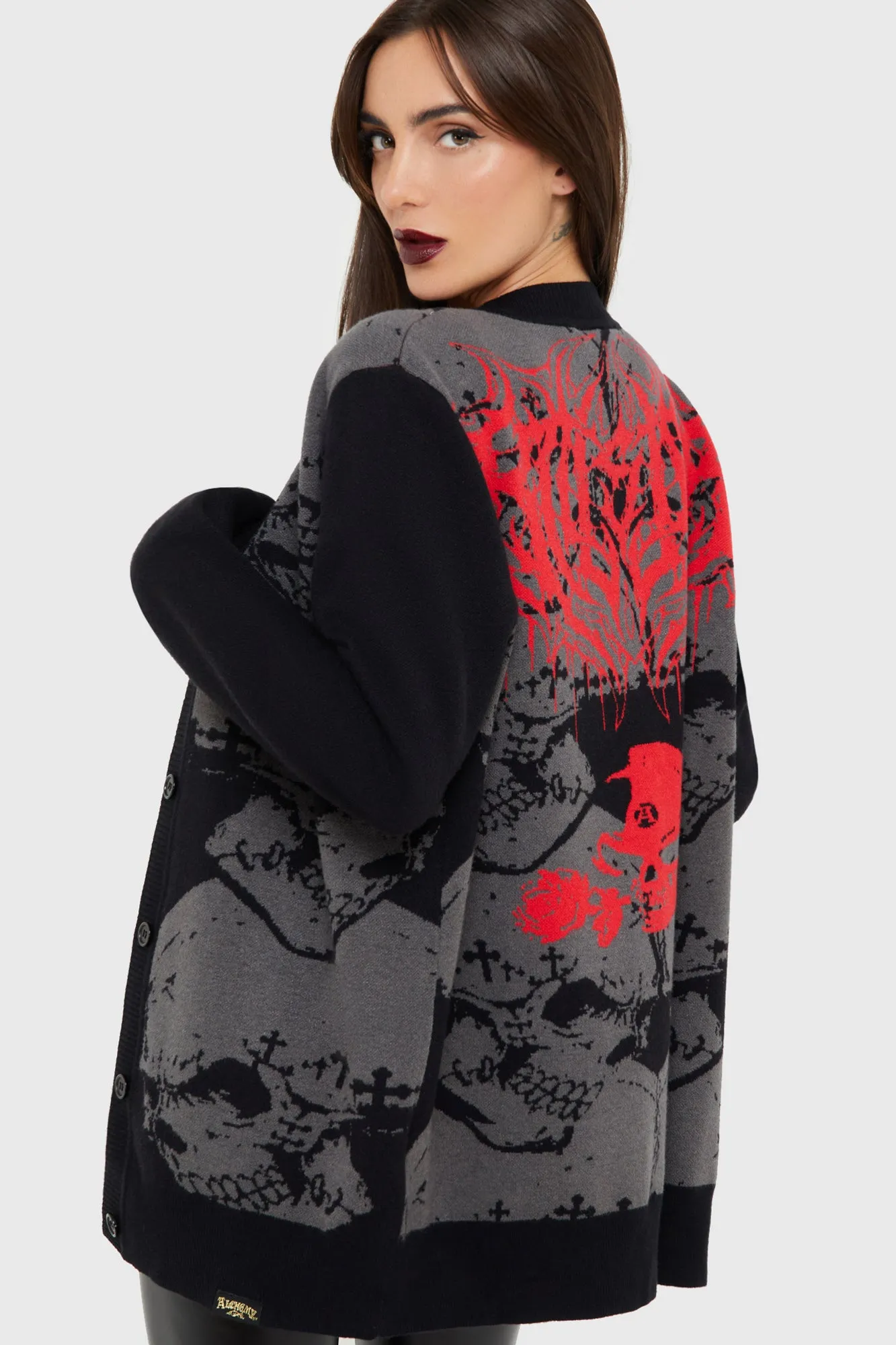 TemperatureRegulating Material Anti Pilling Finish Headstone Knit Cardigan