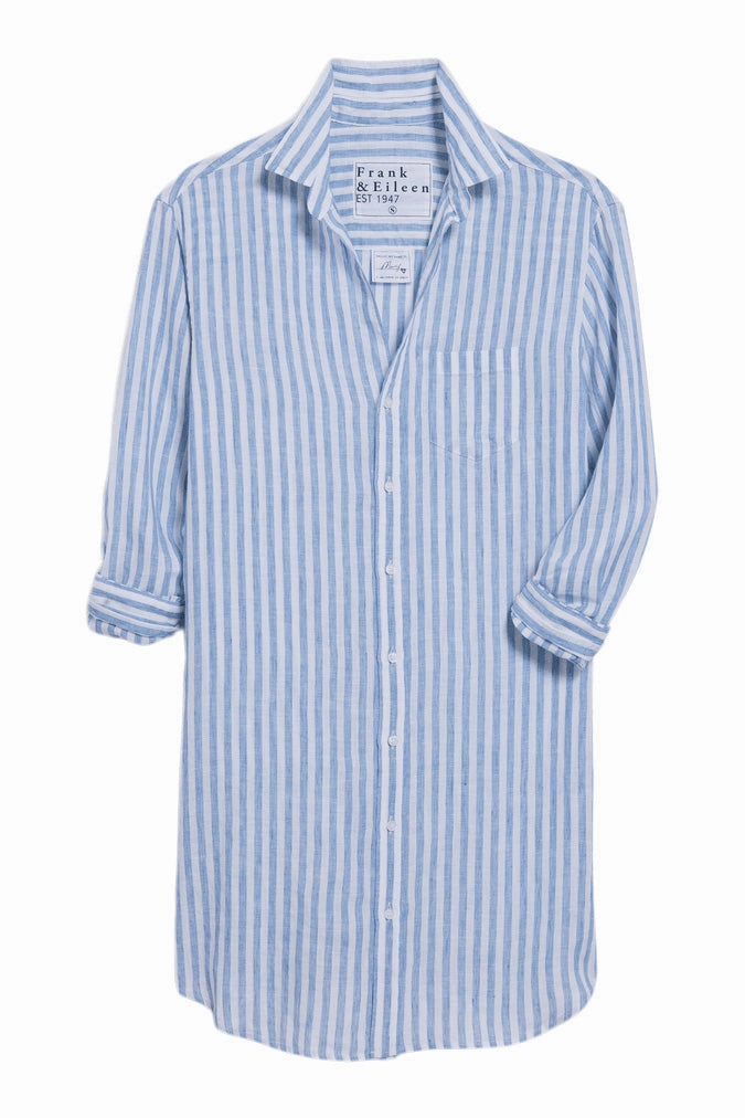 Perfect Wear Airy Fabric Frank & Eileen Mary Classic Shirtdress in White and Blue Stripe