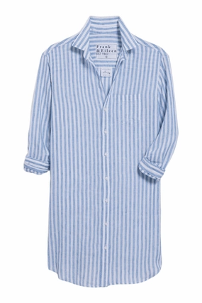 Frank & Eileen Mary Classic Shirtdress in White and Blue Stripe Subtle Lines Crisp Look