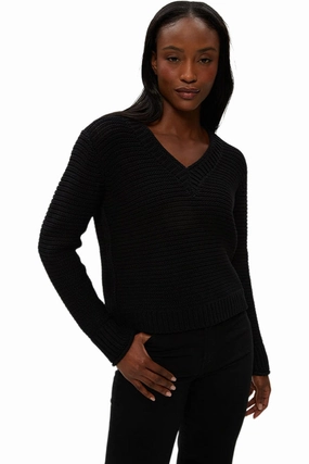 Michael Stars Linda V-neck Pullover in Black Sleek Layer Fit