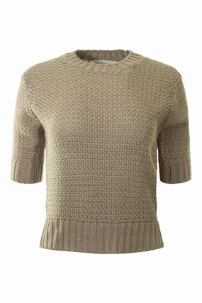 White & Warren Mercerized Cotton Textured Sweater in Warm Stone Comfort Stretch