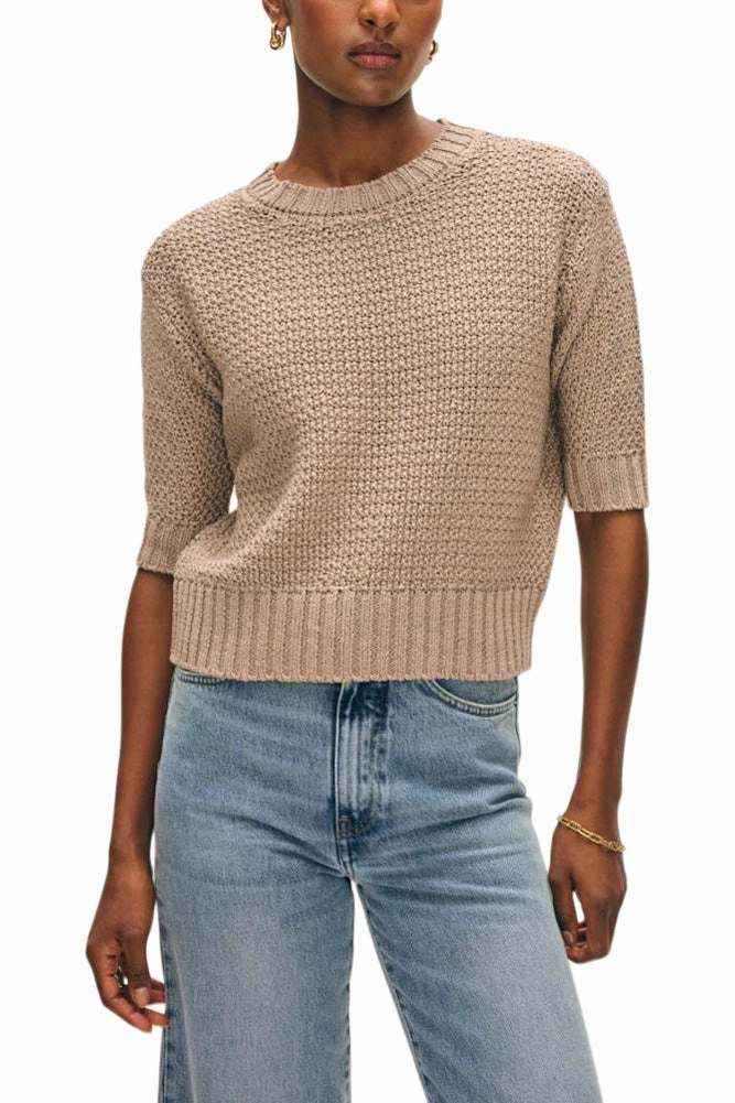 White & Warren Mercerized Cotton Textured Sweater in Warm Stone Warm Core