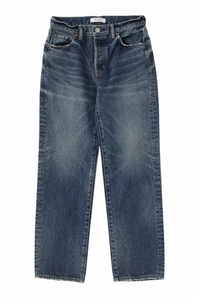 Crosshatch Stitching Moussy Denim Bardin Straight Jeans in Dark Blue
