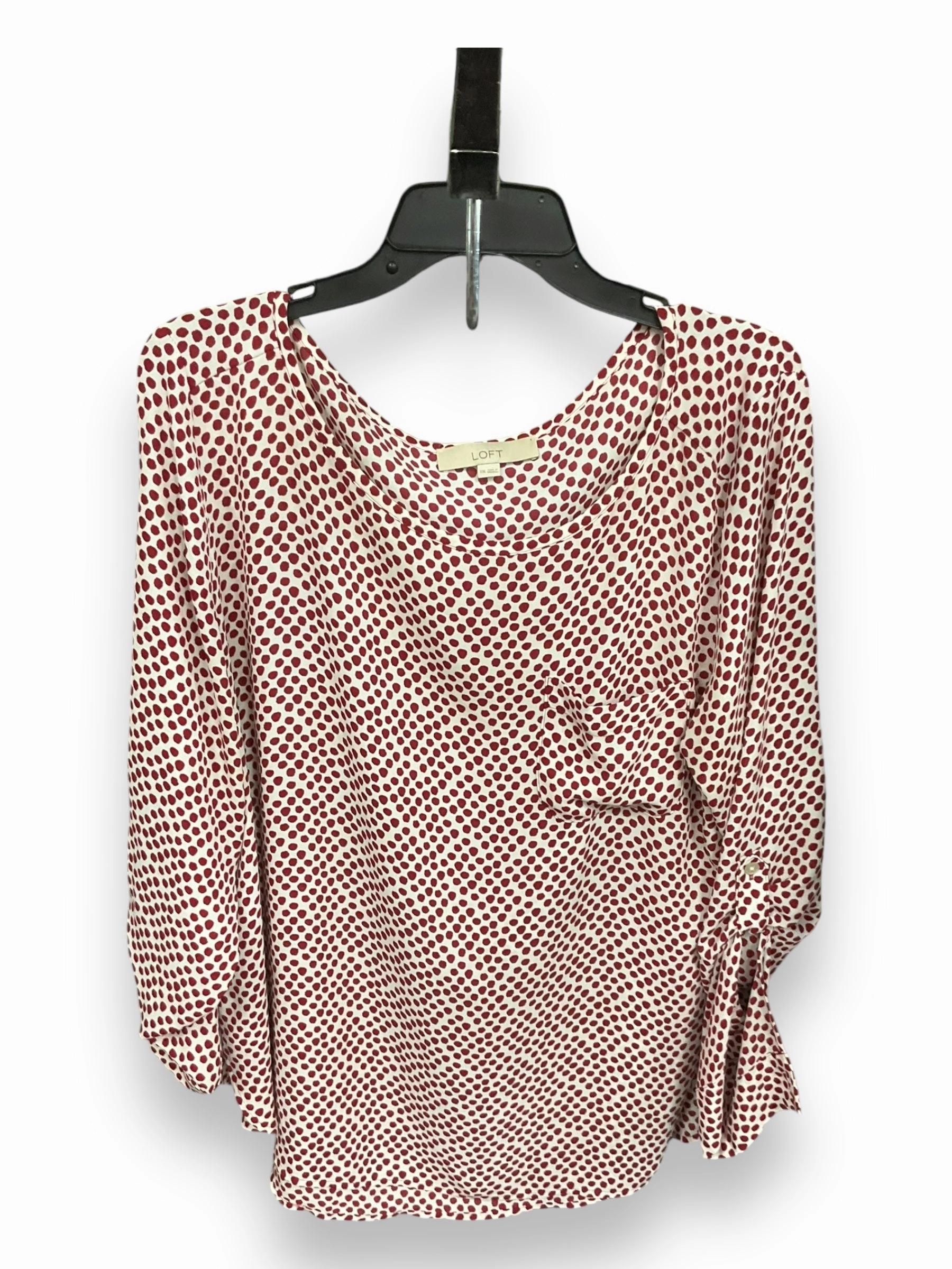 ElasticBinding Blouse Long Sleeve By Loft In Polkadot Pattern, Size: 2x