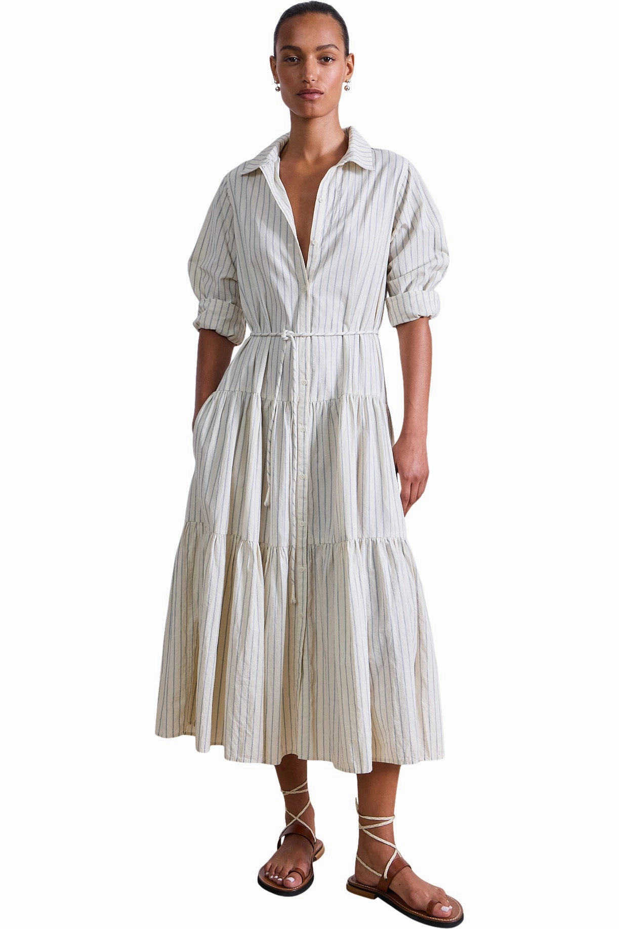 Soft Colorway Apiece Apart Anna Maxi Dress in Pina Stripes Cream & Navy