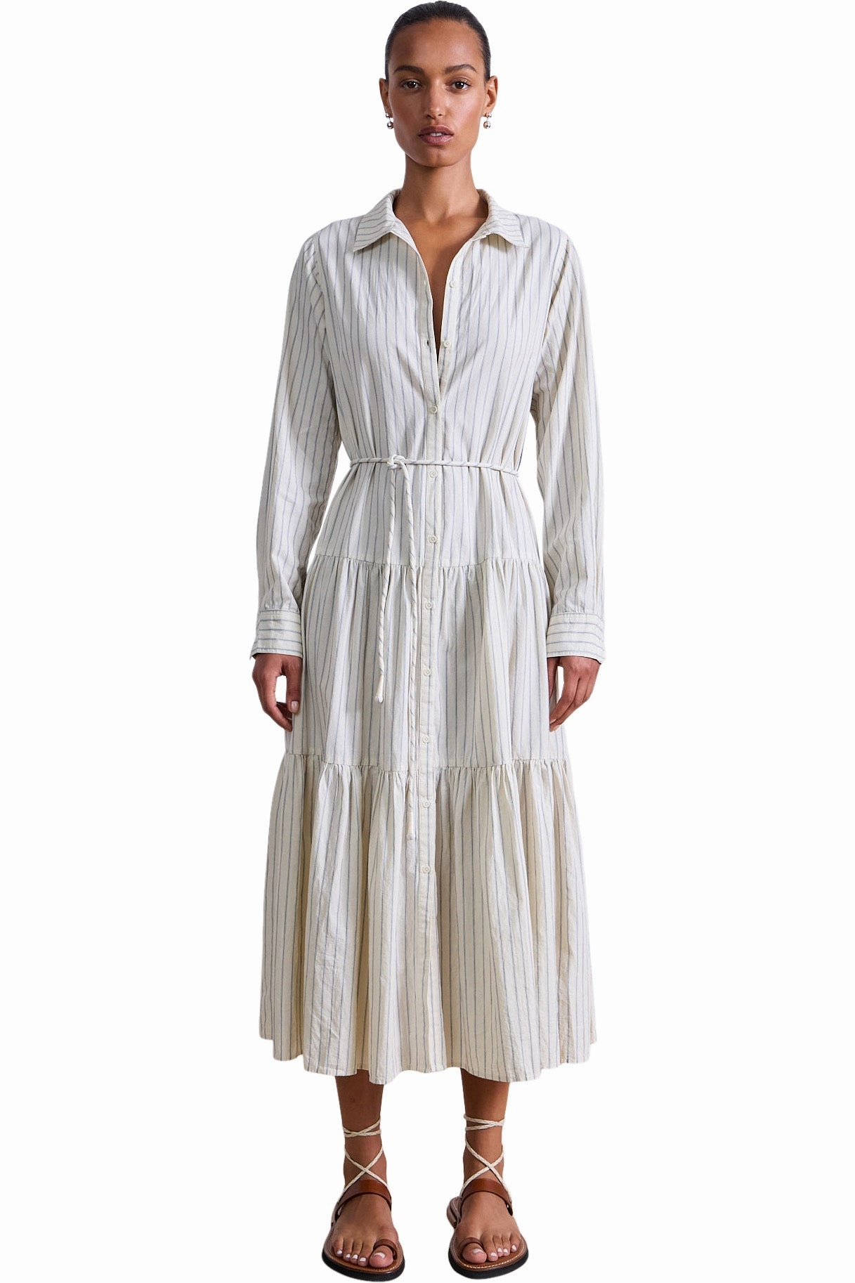 Apiece Apart Anna Maxi Dress in Pina Stripes Cream & Navy Non-Iron StretchableKnit