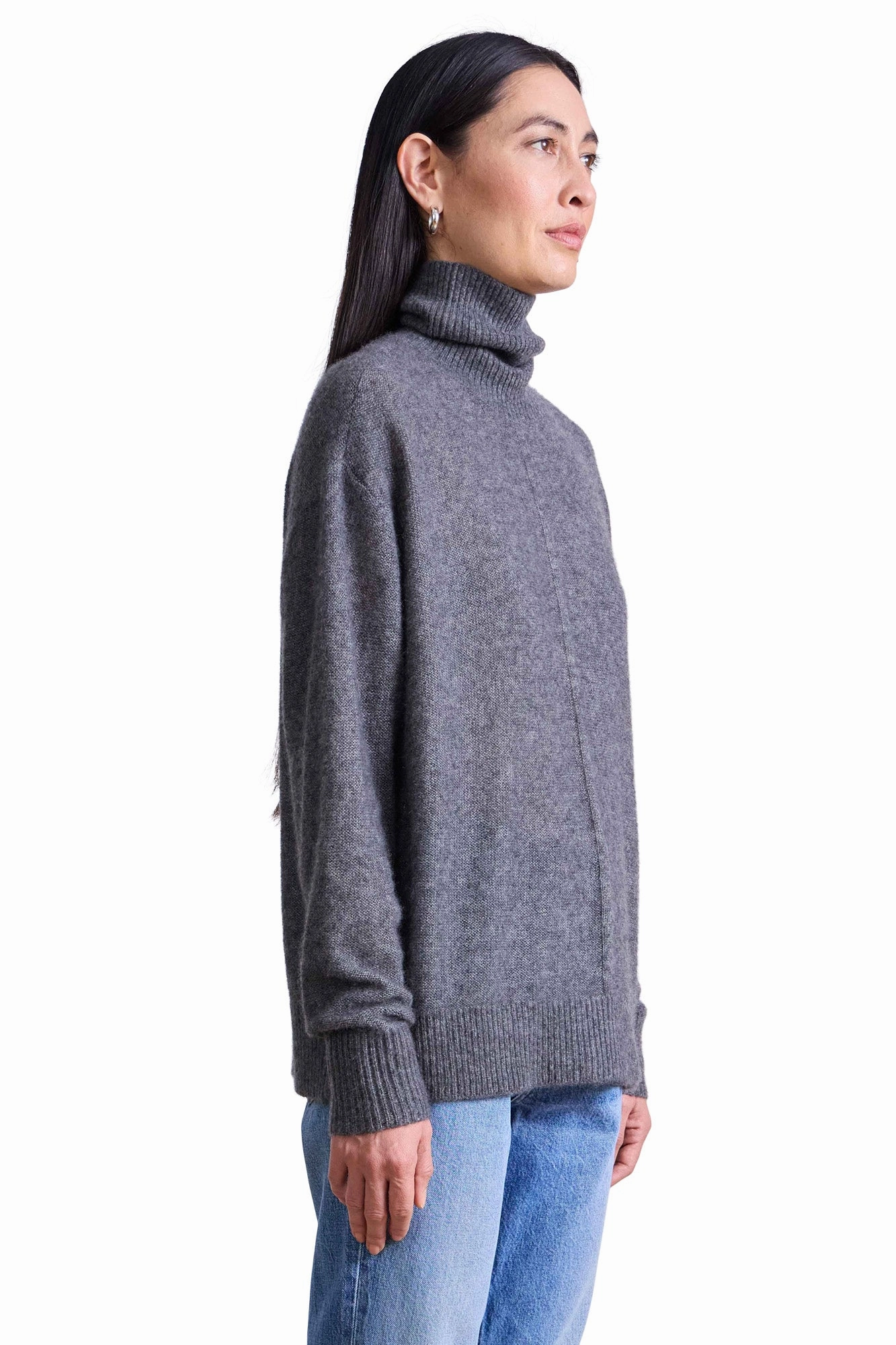 Cozy Shape Apiece Apart Softest Tissue Weight Turtleneck Sweater in Charcoal