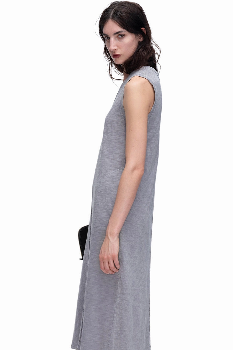 ATM Slub Jersey Chroma Wash Sleeveless Midi Dress in Shark Family Vibe Airy Movement