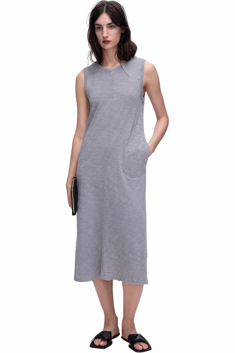 Layering Comfort Mood Casual ATM Slub Jersey Chroma Wash Sleeveless Midi Dress in Shark