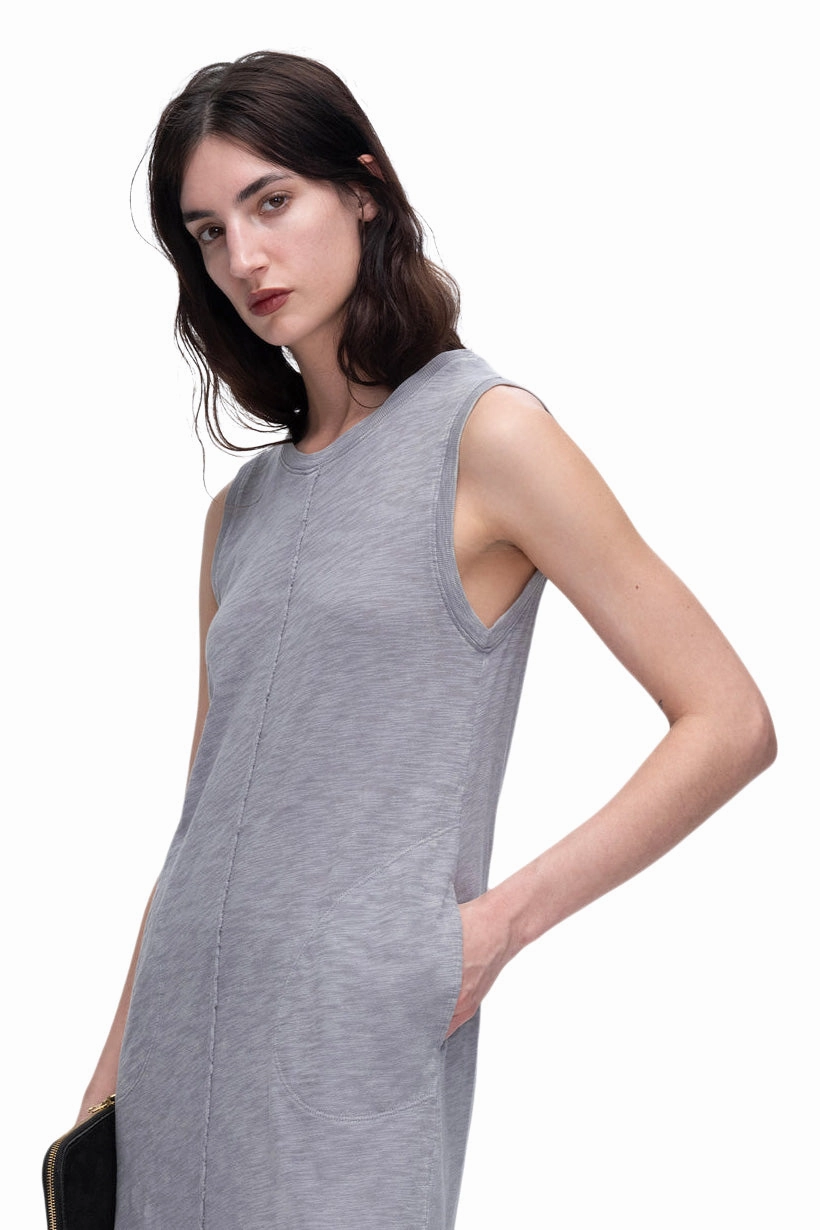 ATM Slub Jersey Chroma Wash Sleeveless Midi Dress in Shark Cool Look Fresh Tones