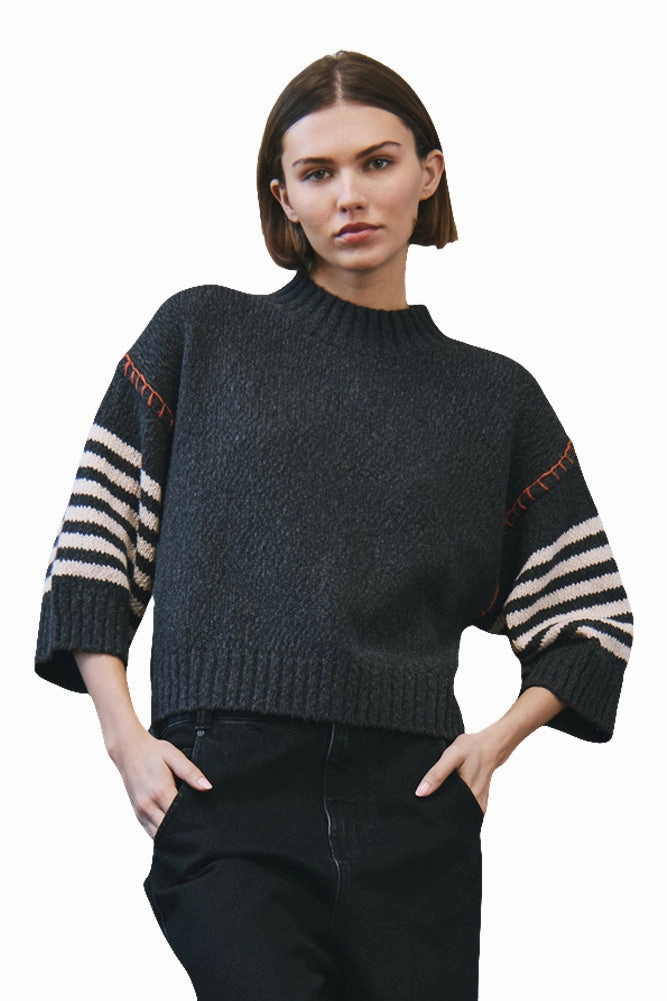 Cozy Base Autumn Cashmere Chunky Crew with Wide Stripe Sleeves
