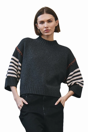 Autumn Cashmere Chunky Crew with Wide Stripe Sleeves Breathable Wool