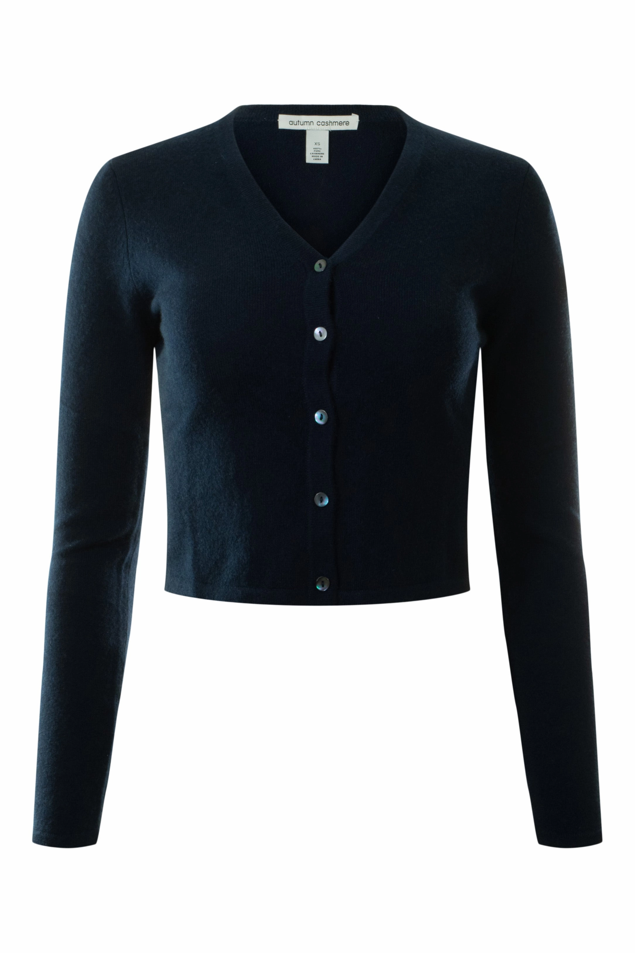Autumn Cashmere Fitted High V-neck Cardigan in Navy Knit Fabric Seasonal piece