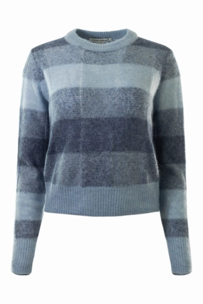 Autumn Cashmere Plaited Panel Rib Crew in Chambray Denim Combo Light Flex Casual Chic