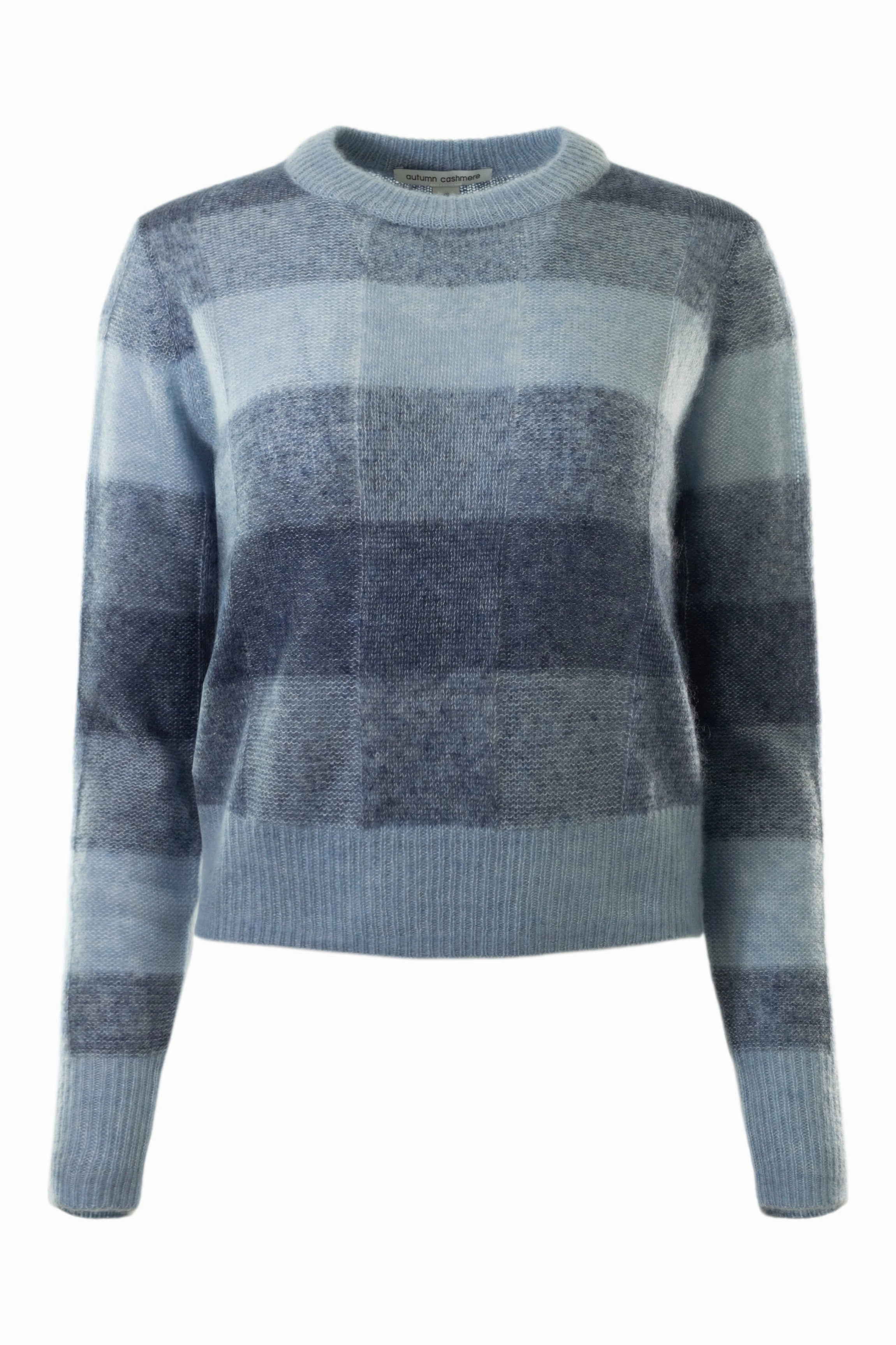 Autumn Cashmere Plaited Panel Rib Crew in Chambray Denim Combo Light Flex Casual Chic