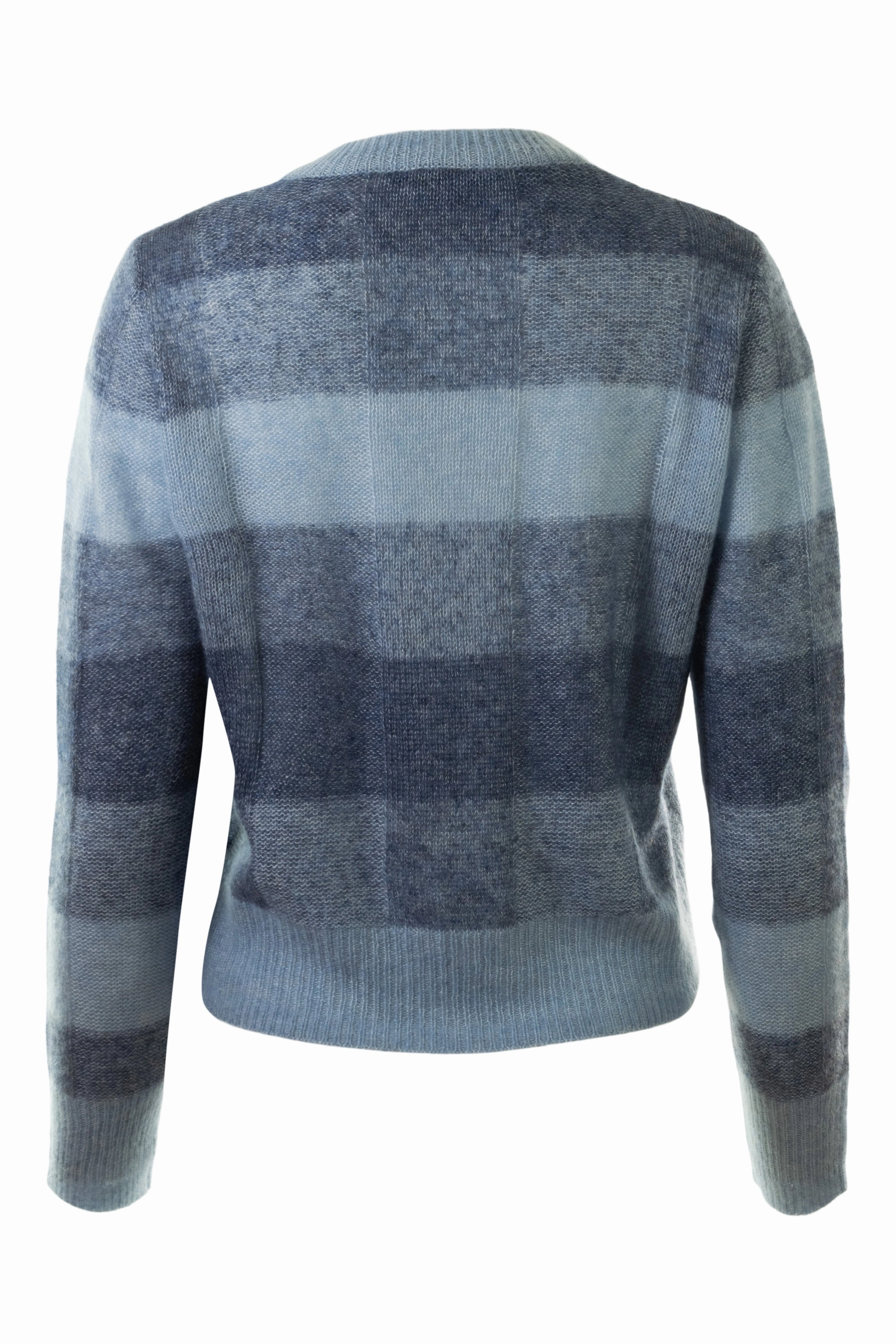 Autumn Cashmere Plaited Panel Rib Crew in Chambray Denim Combo Knit texture