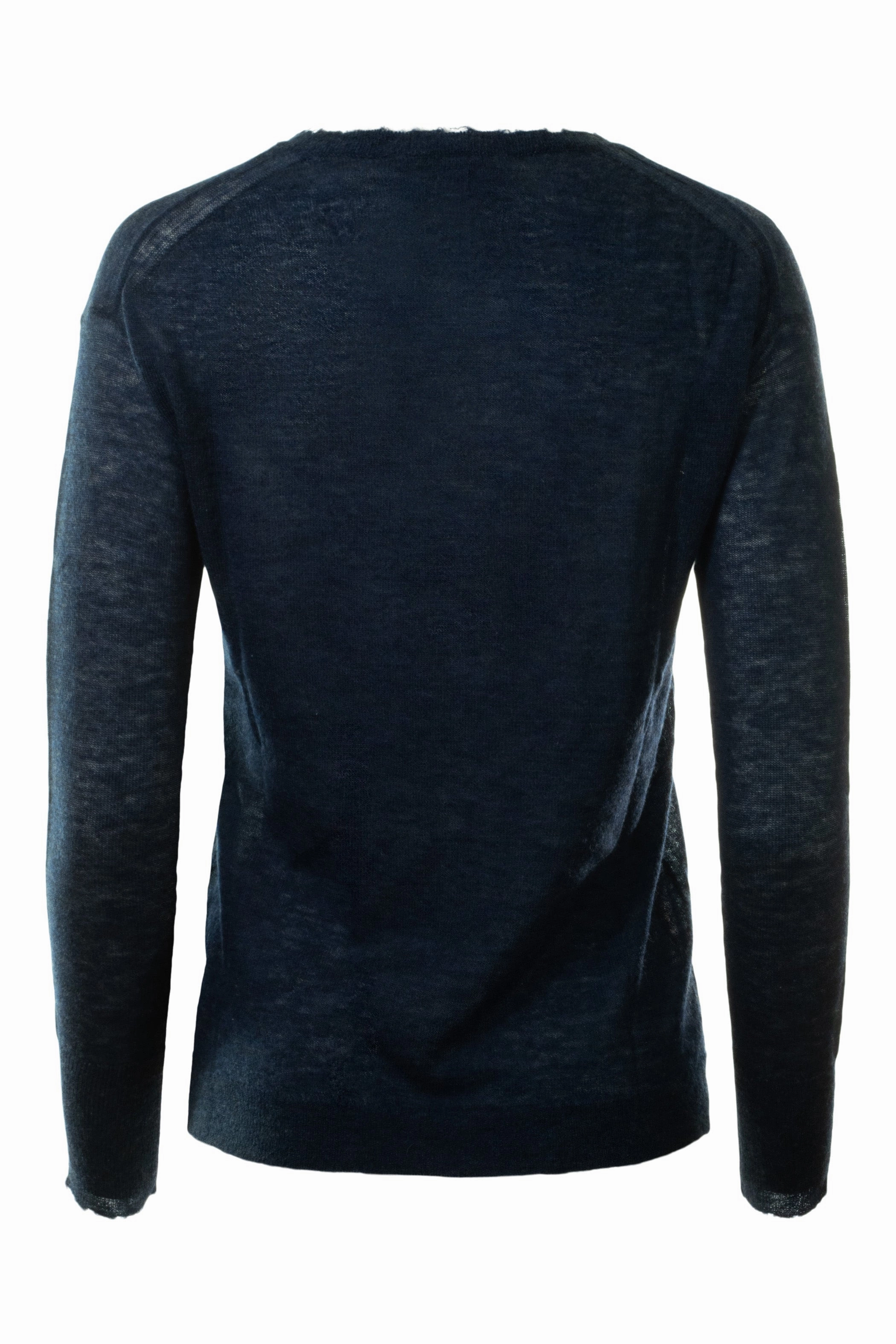 Autumn Cashmere Raw Edge Crewneck Sweater in Raw Denim Trendy Outfit