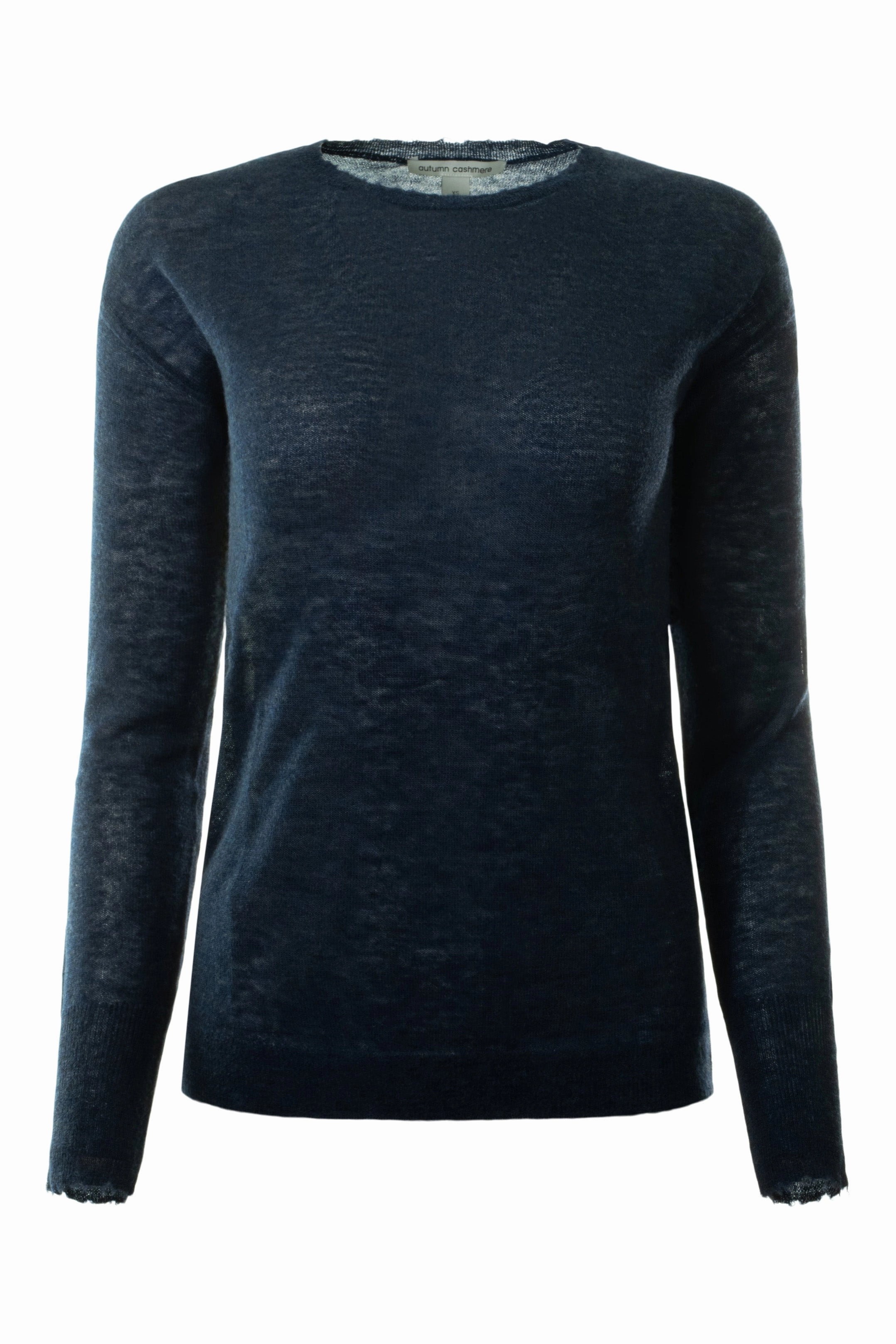 Timeless Cozy Breathable Textured Fabric Autumn Cashmere Raw Edge Crewneck Sweater in Raw Denim