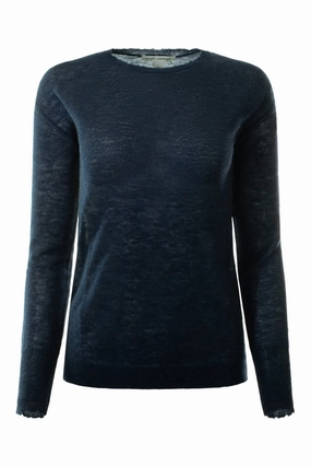 Autumn Cashmere Raw Edge Crewneck Sweater in Raw Denim Cozy Essential Simple Fashion