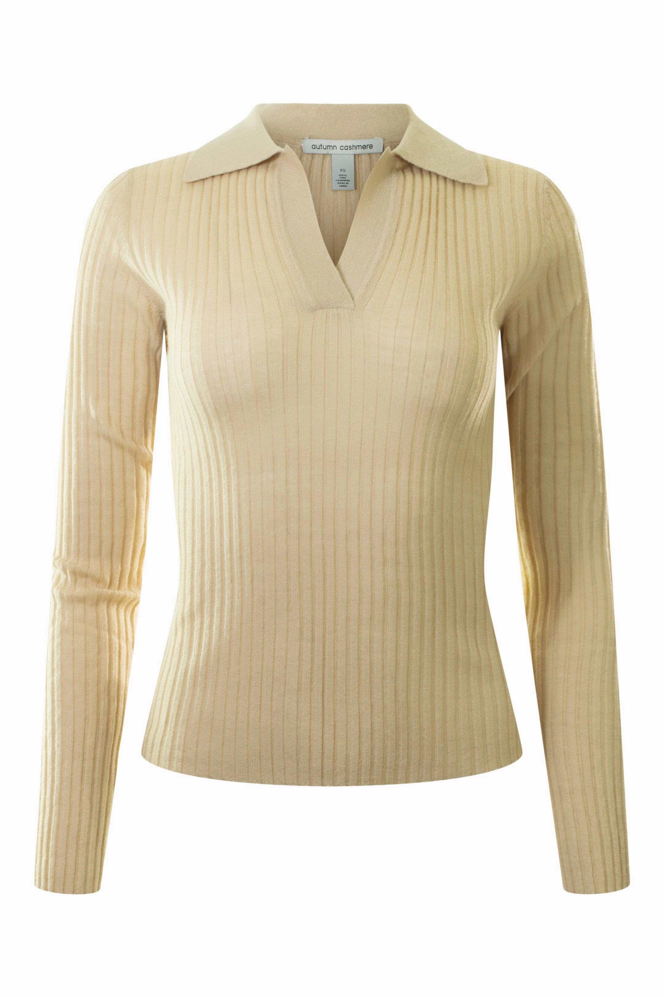 Cozy Knit Touch Autumn Cashmere Rib Jonny Collar Sweater in Latte