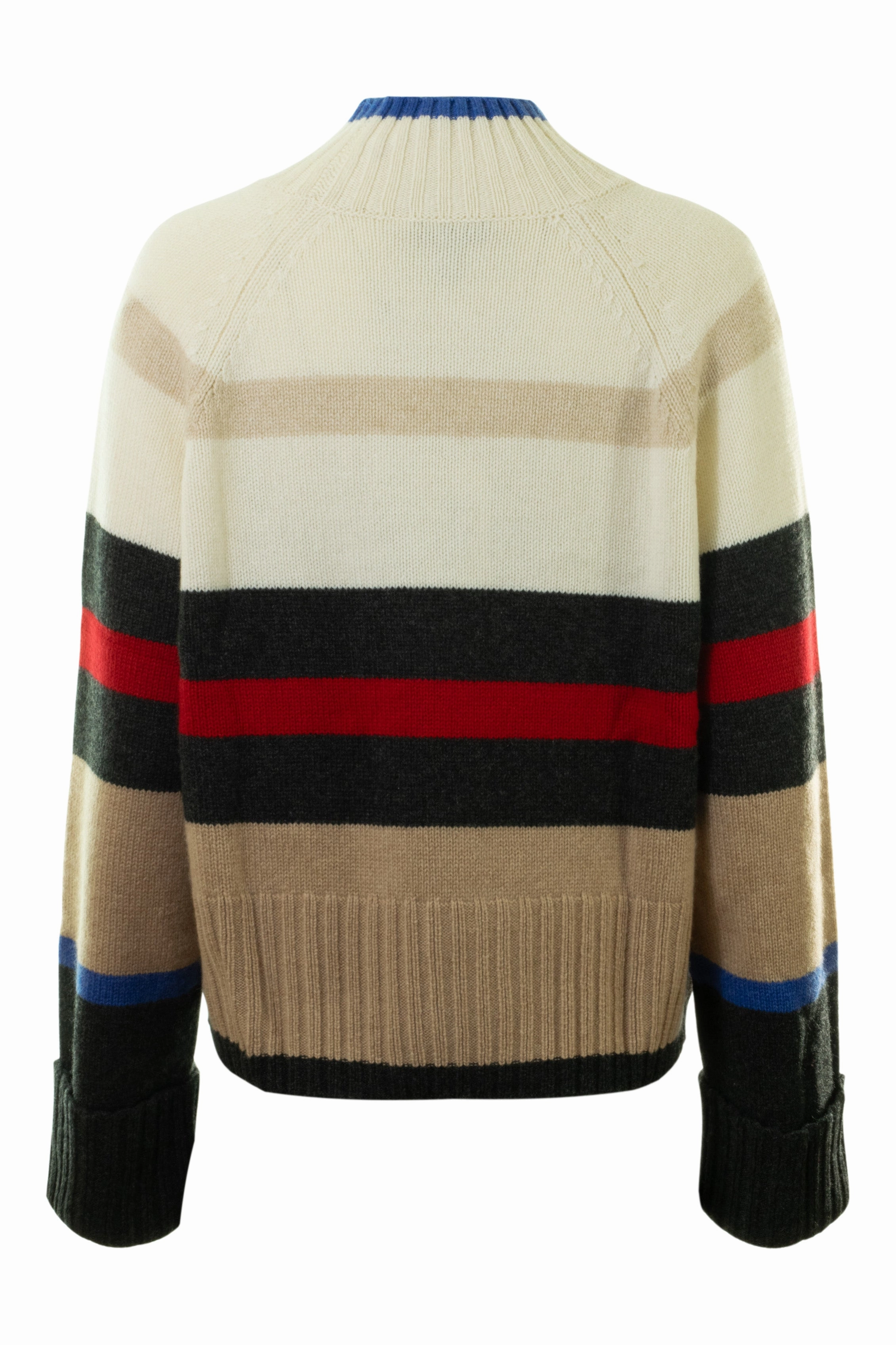 Autumn Cashmere Striped Boxy Mockneck Sweater in Pepper Chalk Combo Side Slit Design Stylish Layer