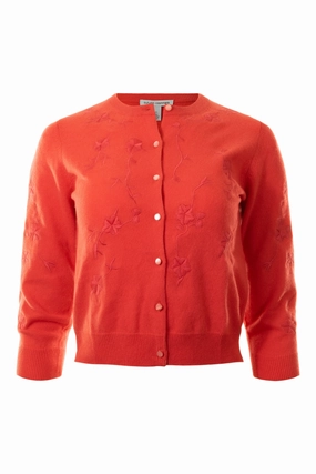 Autumn Cashmere Tonal Embroidered Baby Cardigan in Coral Comfy Must-Have