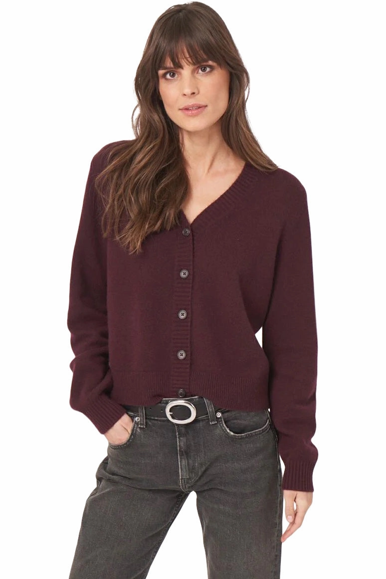 Easy Layering Repeat Cashmere Classic Button-up Cardigan in Merlot