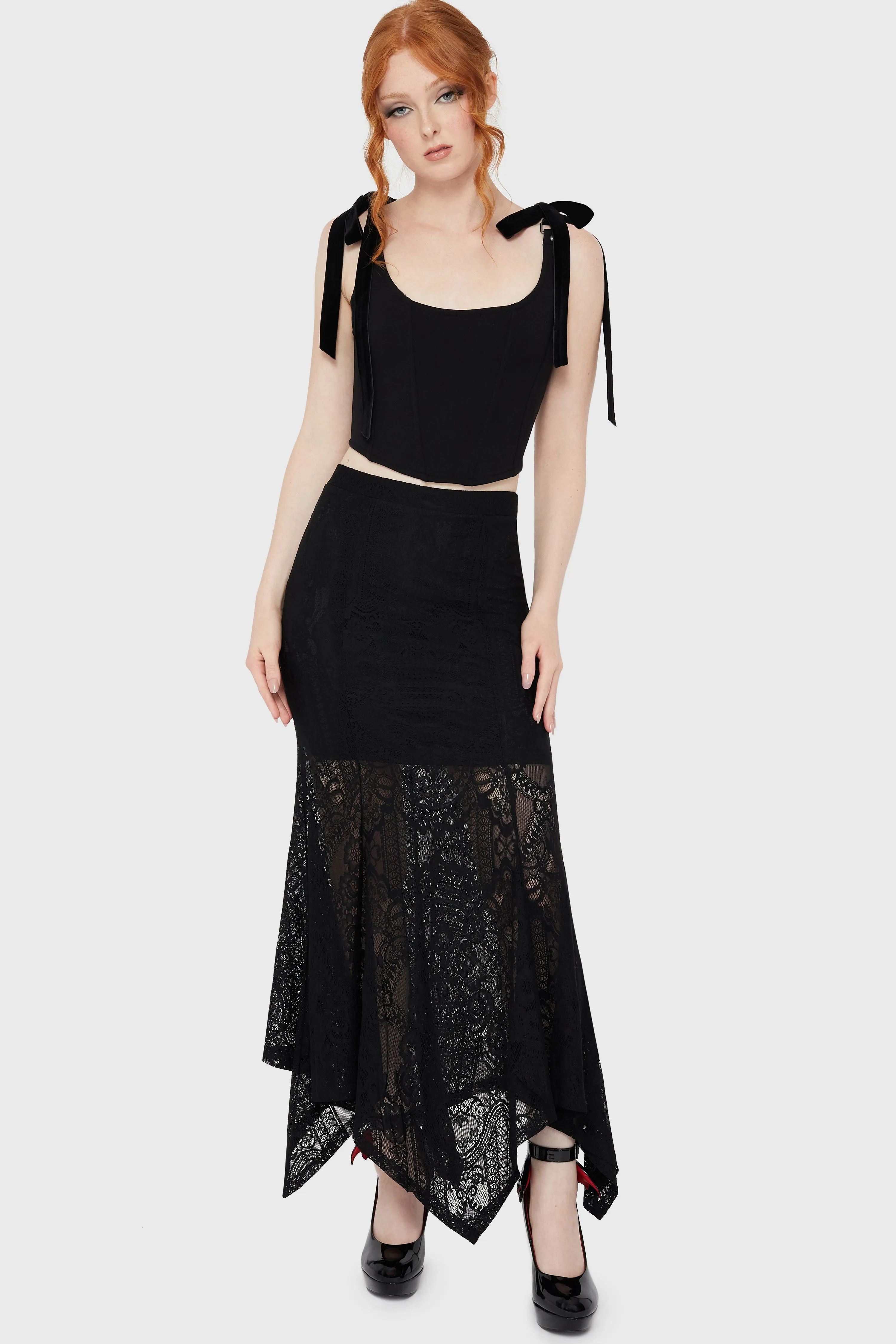 Belladonna Lace Maxi Skirt [Black] Structured Shoulder Compact TravelFriendly Design