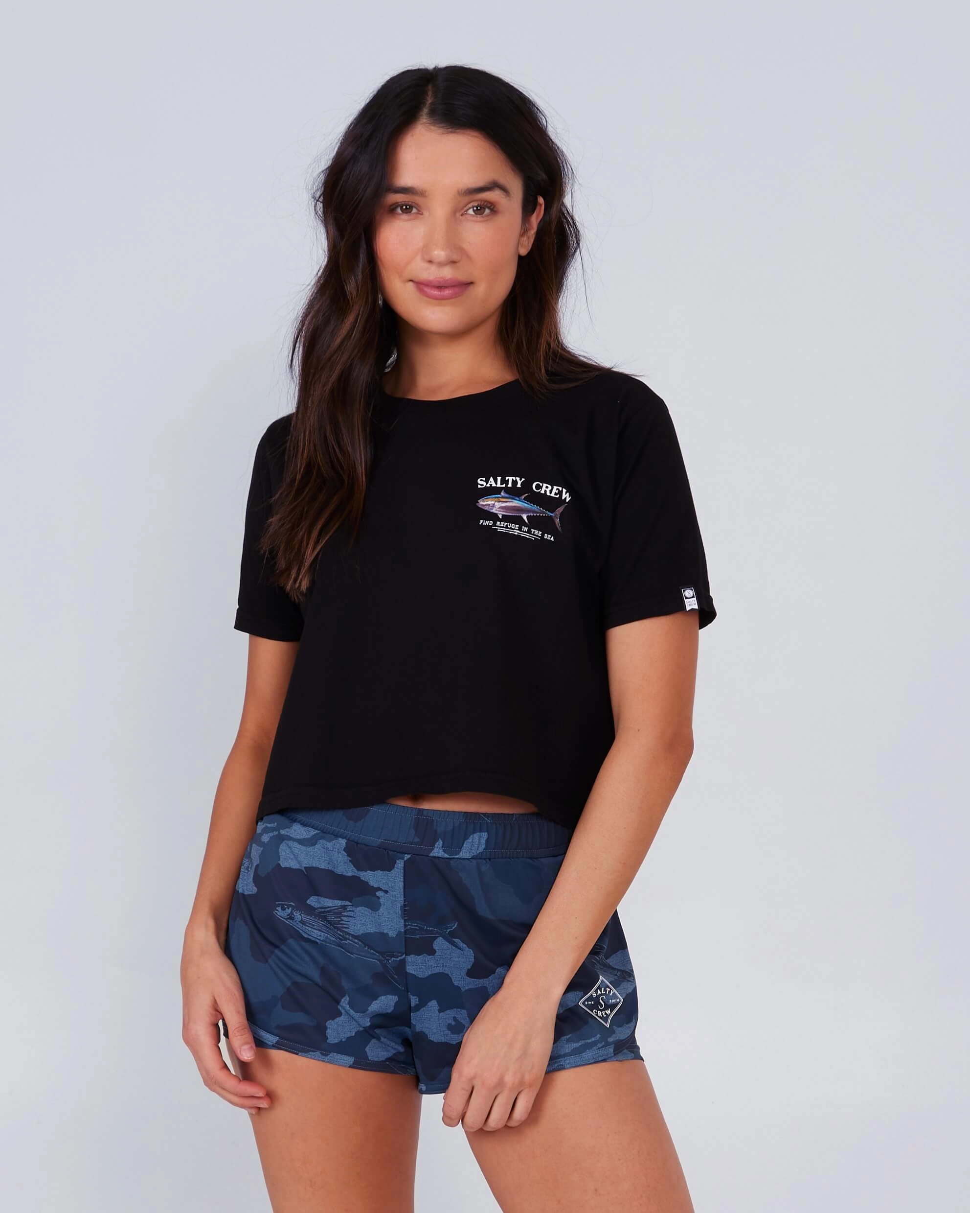 Functional Fit Casual Performance Big Blue Crop Tee - Black
