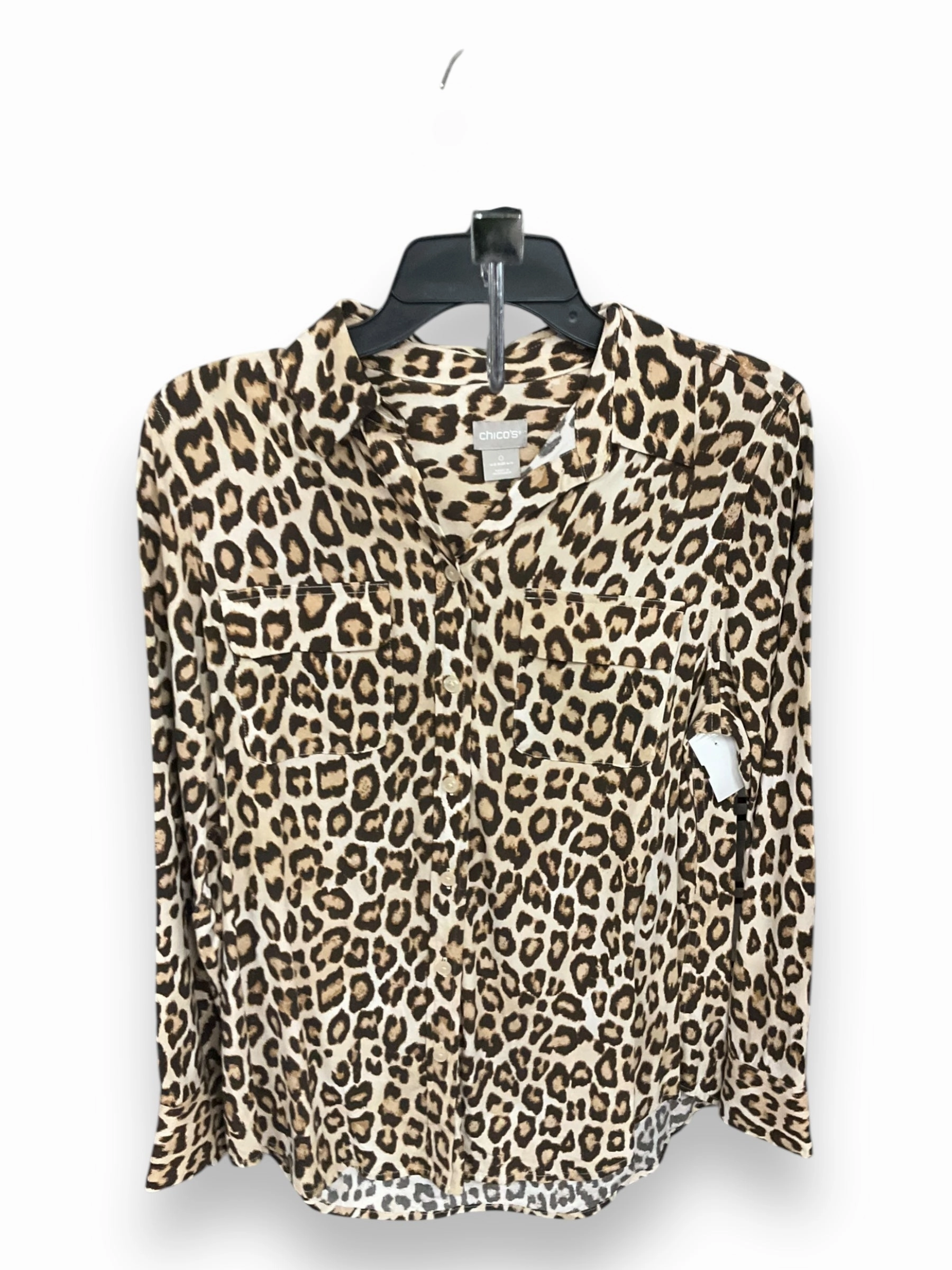 Blouse Long Sleeve By Chicos In Animal Print, Size: M Comfort Design Formal Tone