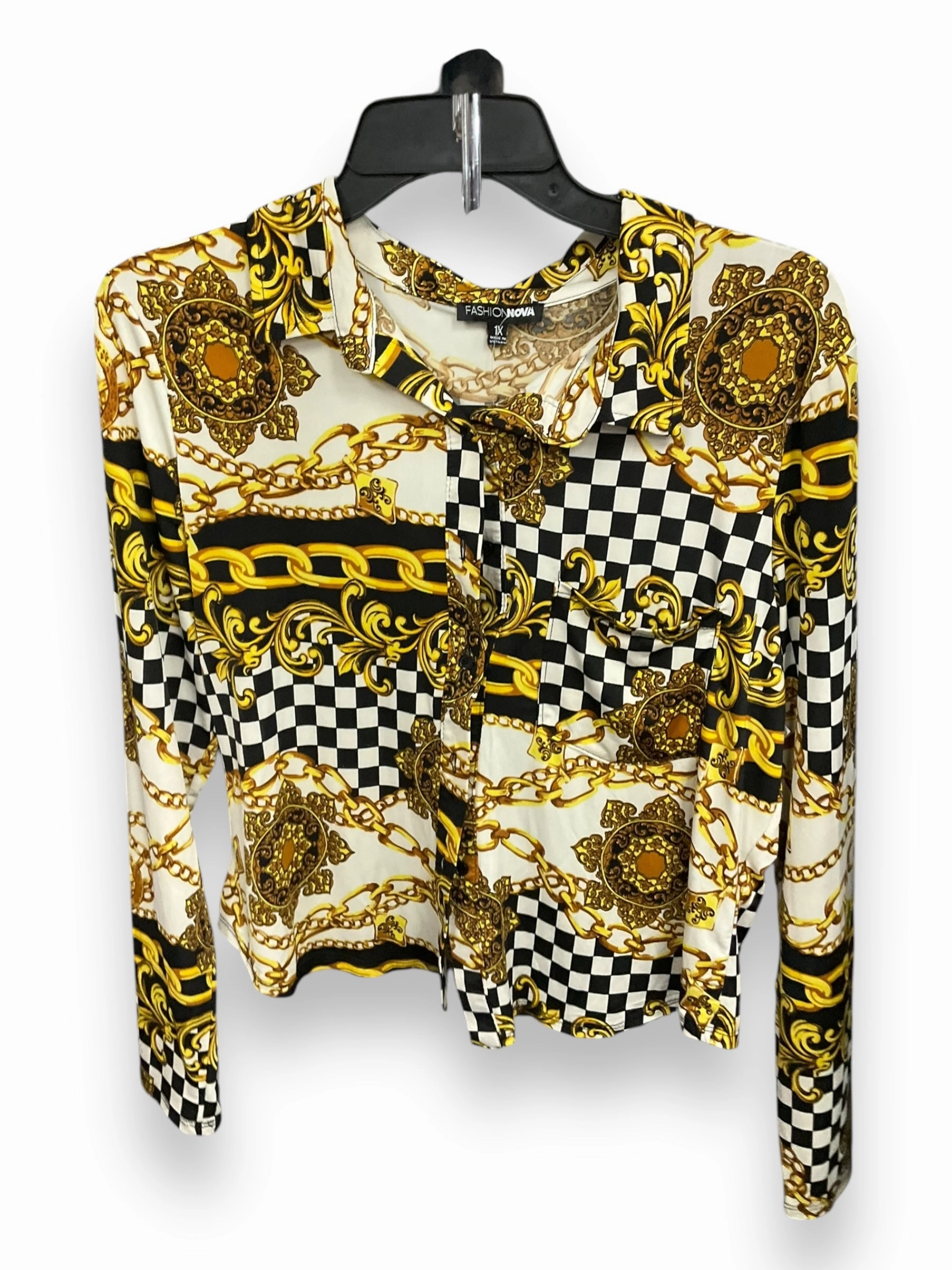 Ski Core Blouse Long Sleeve By Fashion Nova In Black & Gold, Size: 1x