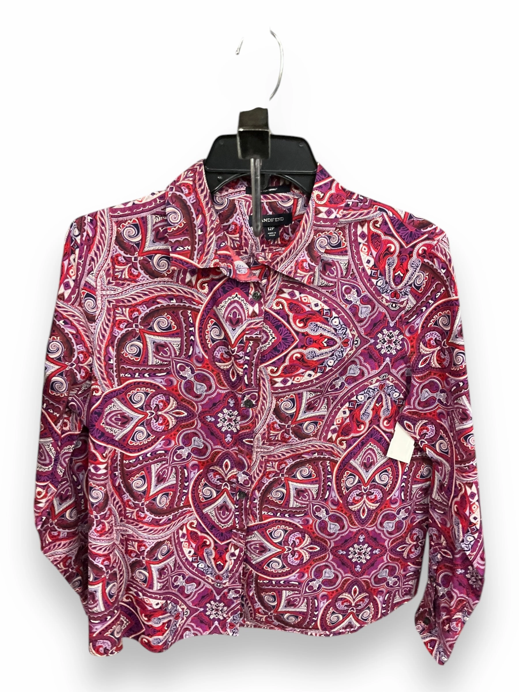 BreathableLining Blouse Long Sleeve By Lands End In Paisley Print, Size: 12p