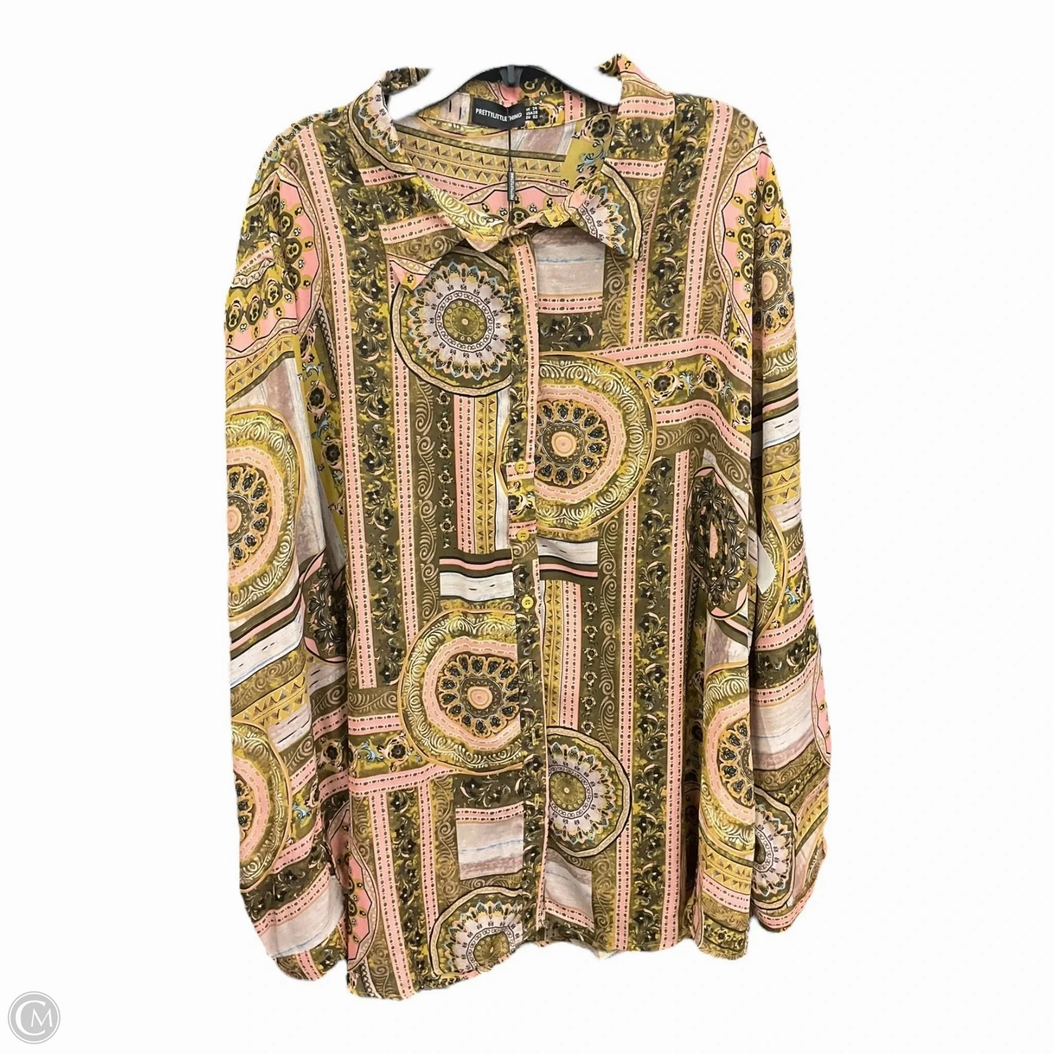 Blouse Long Sleeve By Pretty Little Thing In Multi-colored, Size: 1x Sheer Fit