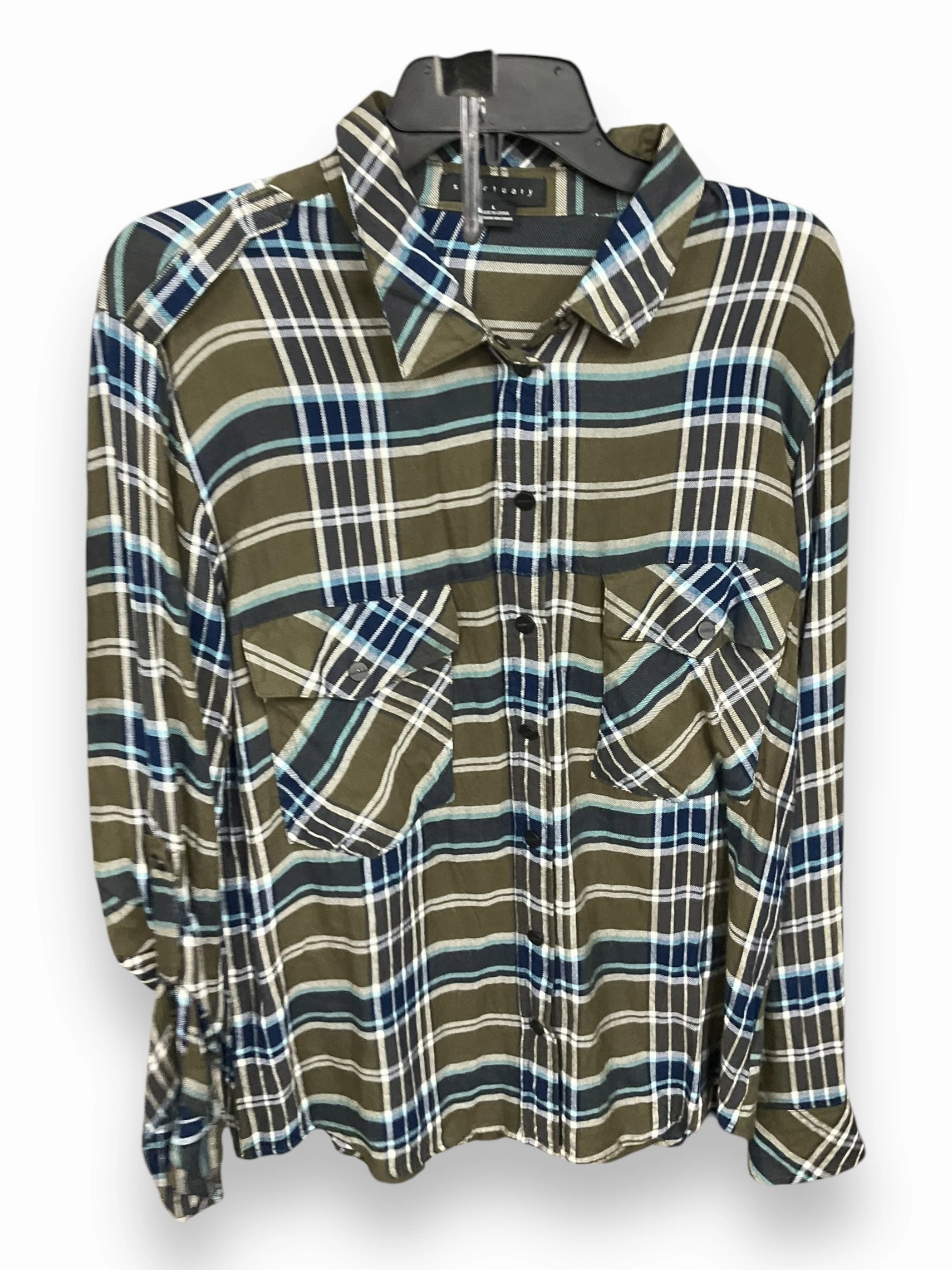 DoubleLayeredEdging Smart Glow Blouse Long Sleeve By Sanctuary In Plaid Pattern, Size: L