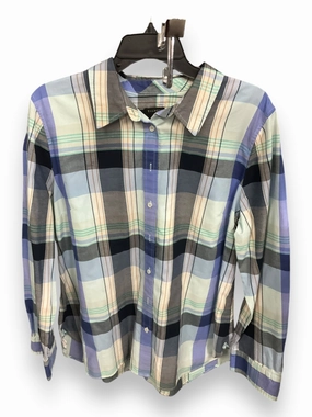 Tight Core Blouse Long Sleeve By Talbots In Checkered Pattern, Size: Xl