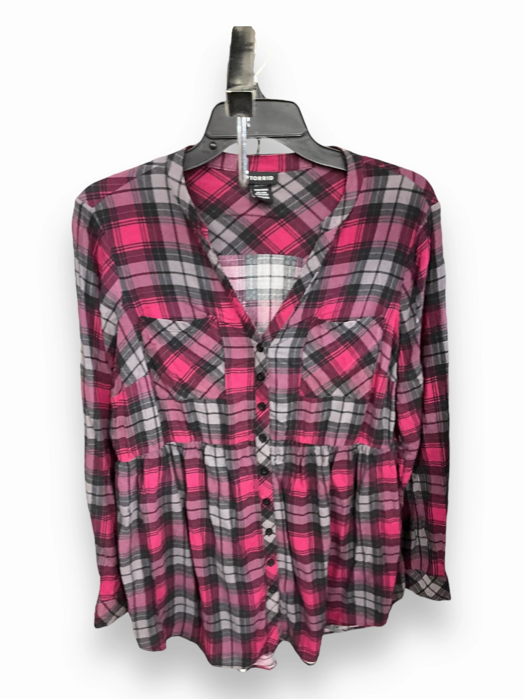 Blouse Long Sleeve By Torrid In Plaid Pattern, Size: M Charm Core