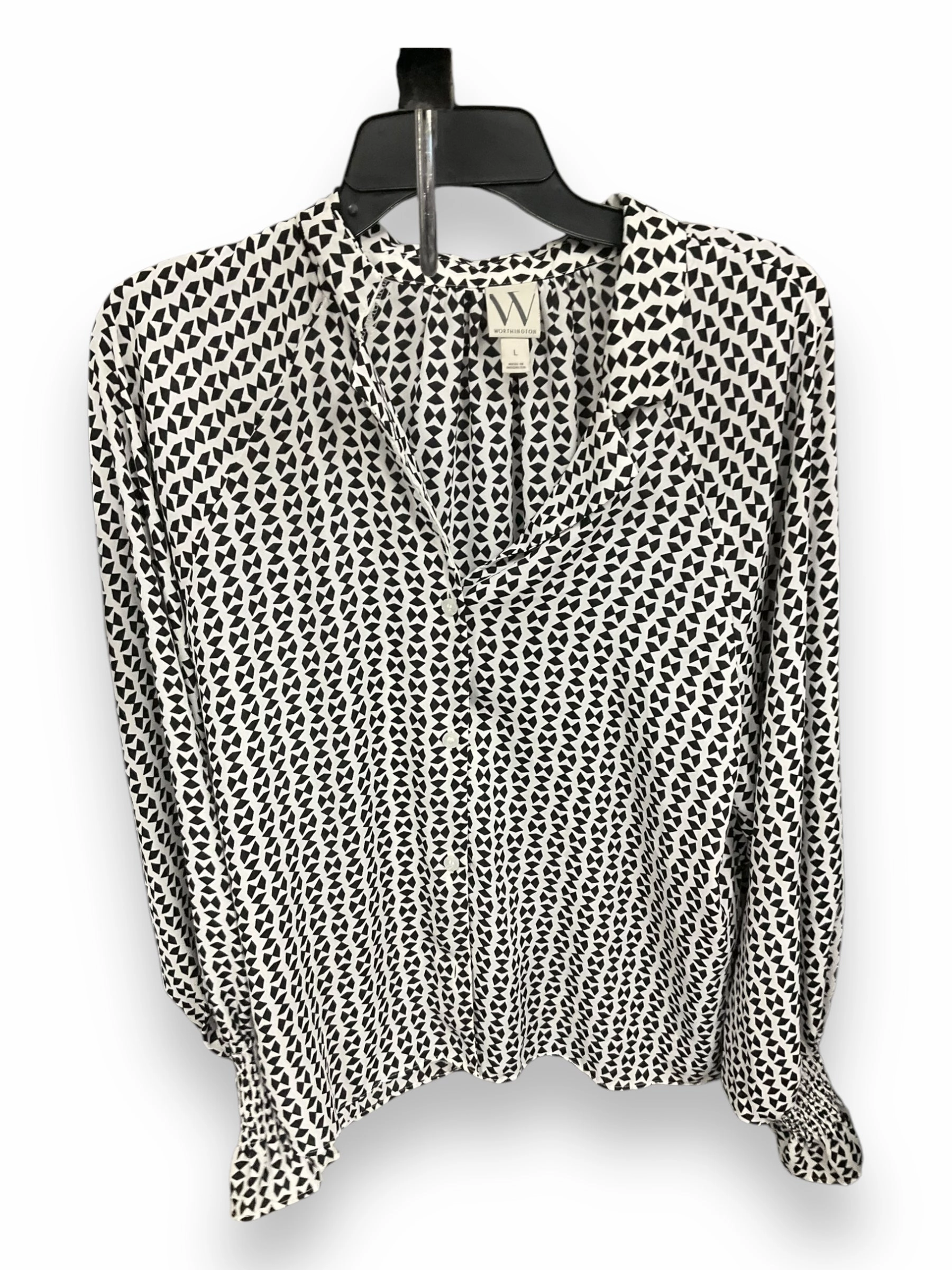 Blouse Long Sleeve By Worthington In Black & White, Size: L NoRubEdging