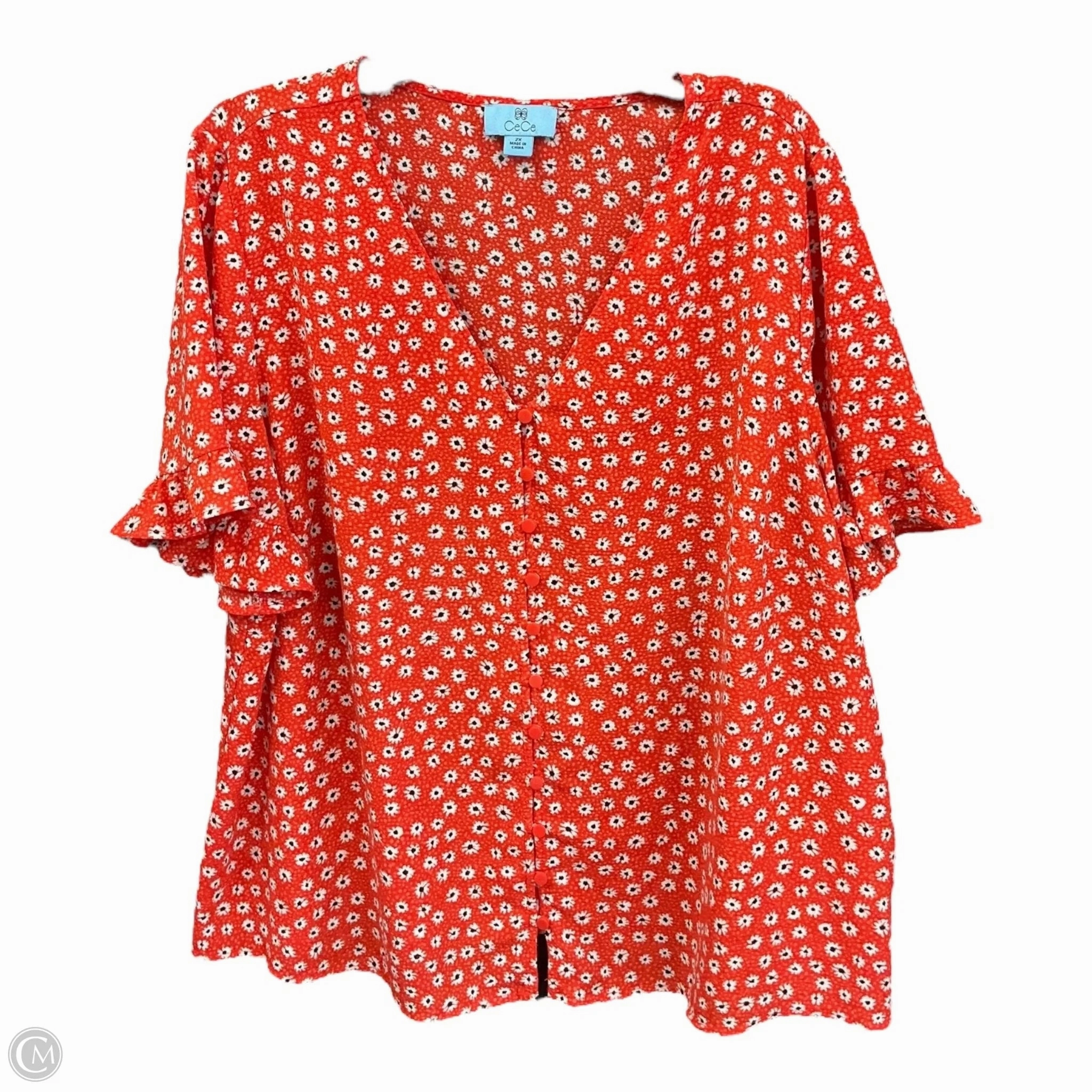 Blouse Short Sleeve By Cece In Floral Print, Size: 2x MoistureManagement Technology