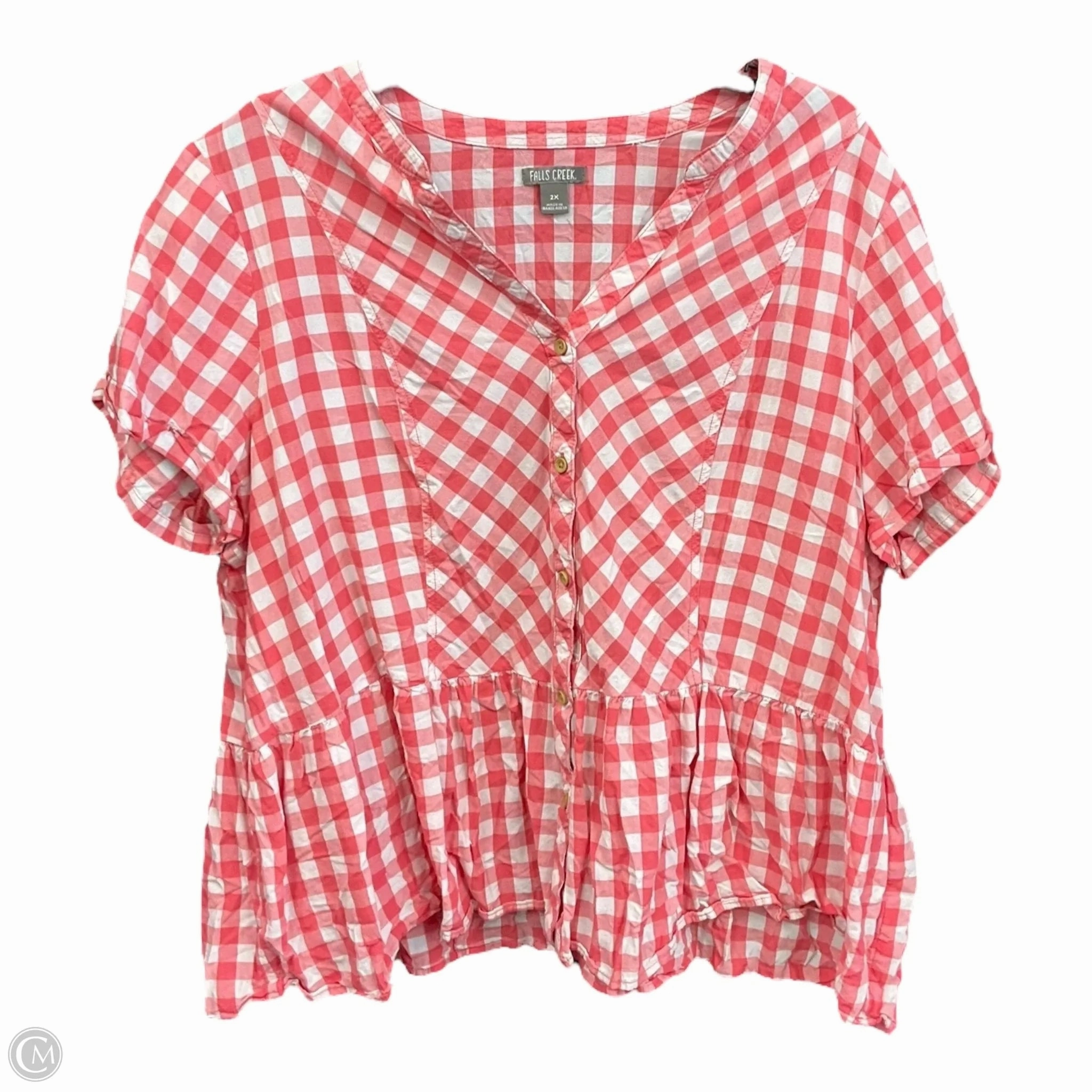 Blouse Short Sleeve By Falls Creek In Checkered Pattern, Size: 3x Mature Charm Stylish Fashion