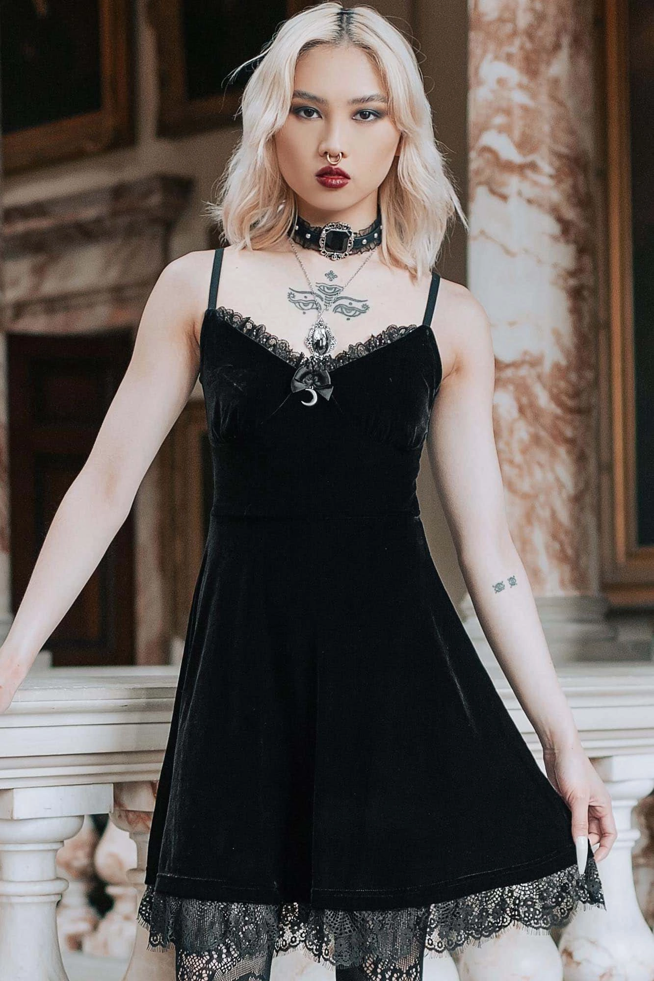Moonstruck Velvet Skater Dress [B] Simple Comfort Fashion Daily