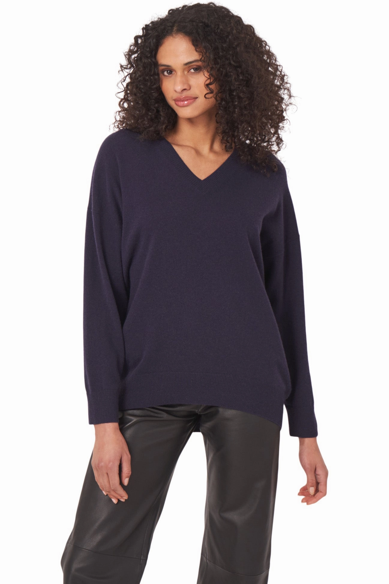 Perfectly Cozy Moisture Wicking Fibers Repeat Cashmere Relaxed V-neck Sweater in Blackberry
