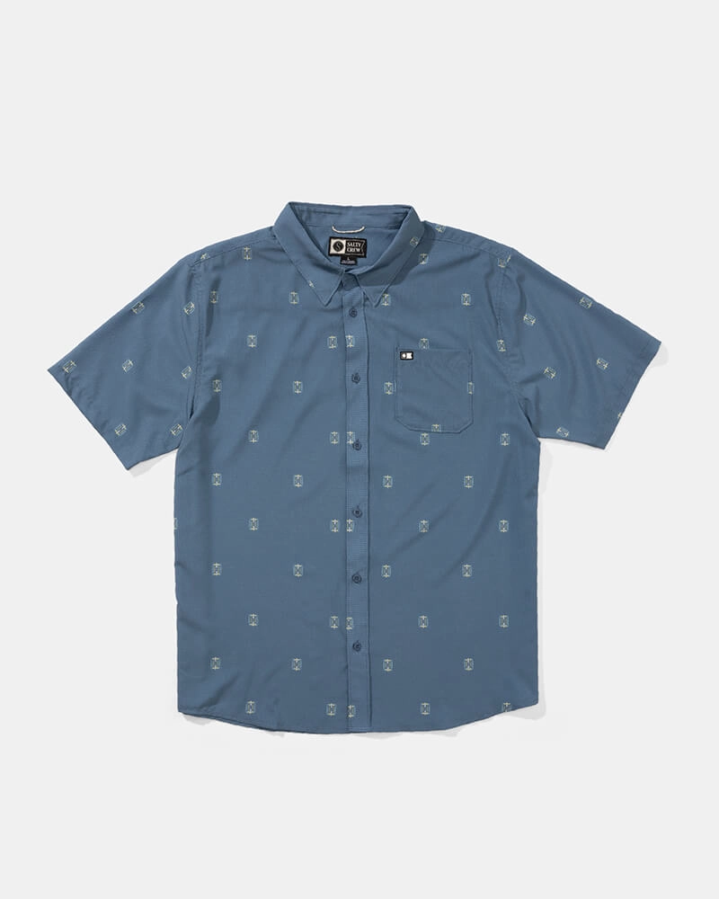 Breezer Perf Button Up - Channel Blue Current Style Tropical theme