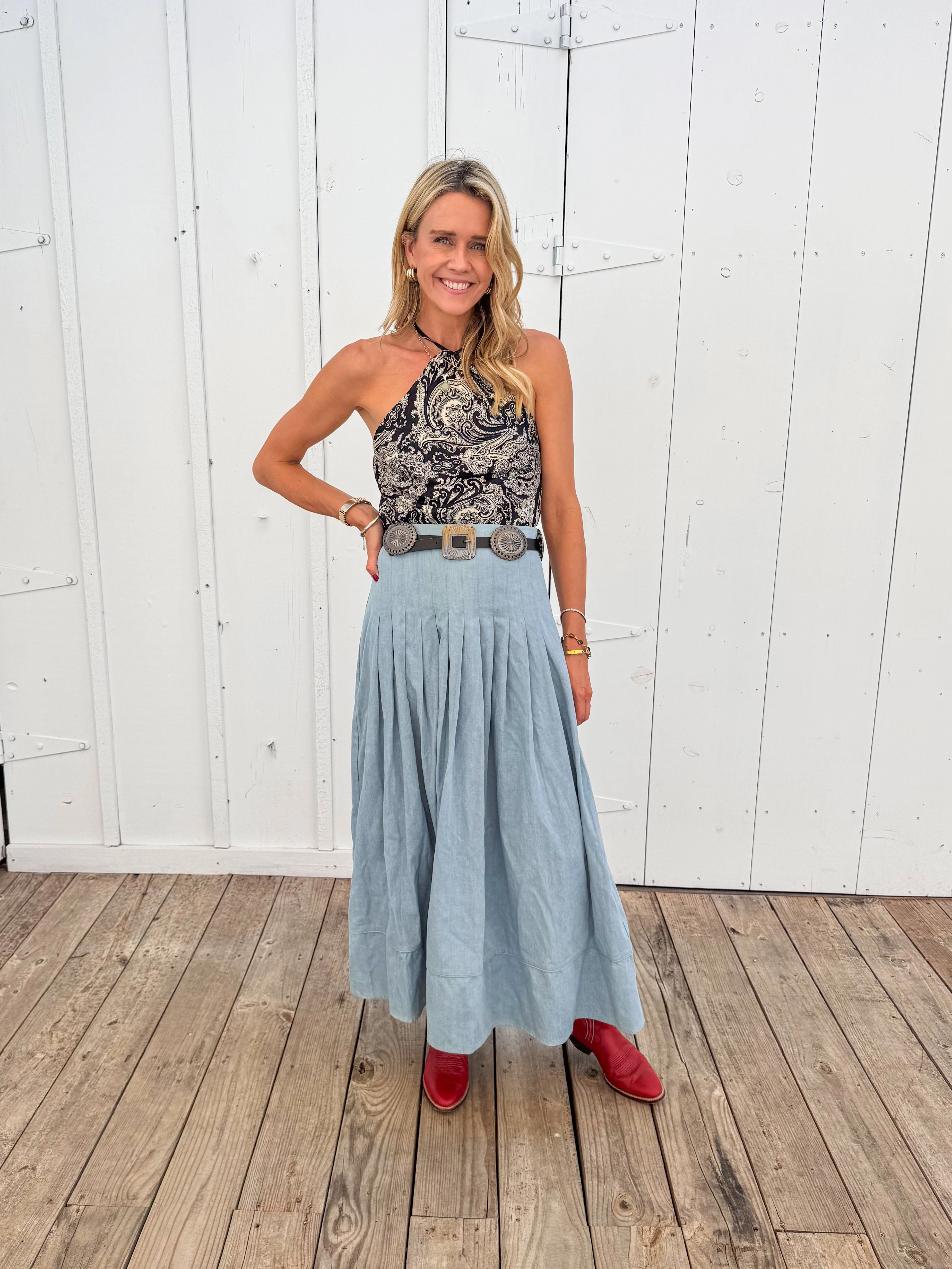 MASON'S DAUGHTER Emma Skirt, Light Wash Chambray Shopping Trip