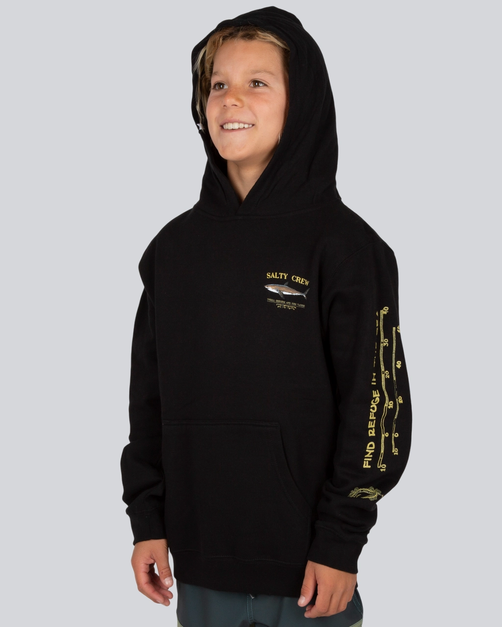 Side Pockets Bruce  Hood Fleece Kids - Black